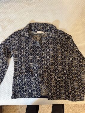Navy & Cream Patterned Knit Jacket